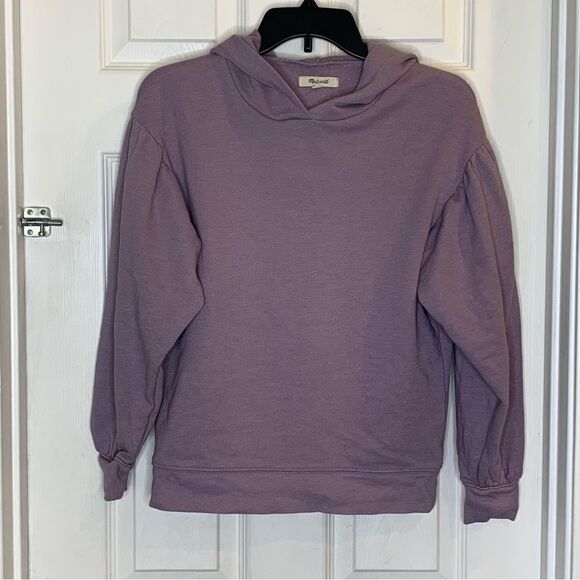 Madewell Pleat-Sleeve Shrunken Hoodie Sweatshirt Size XS Purple - Picture 1 of 9